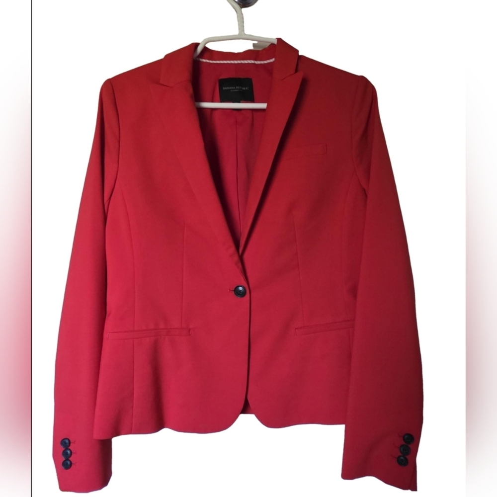 Banana Republic Classic Fit Washable Red Italian Wool Blend Blazer Size 6 EUC